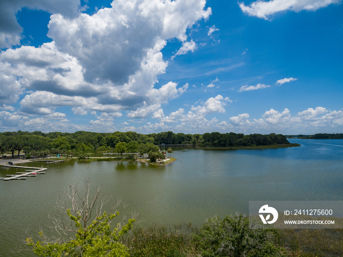 Mount Dora and Mount Dora Lake from Elizabeth Evans Park on a partly cloudy afternoon