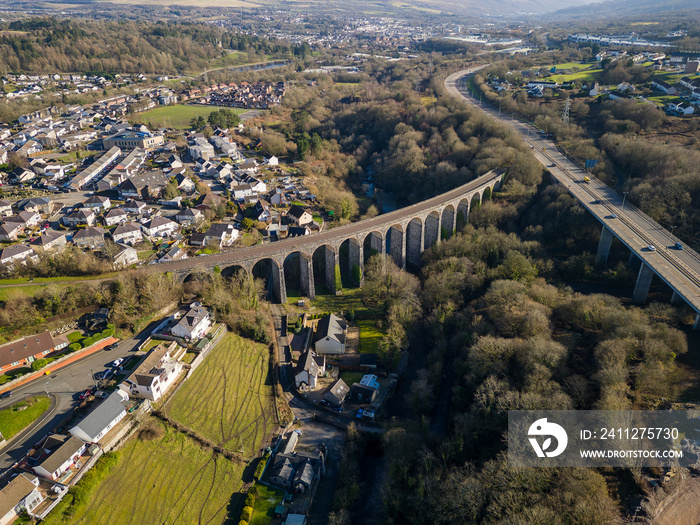 Aerial view of the Cefn Coed Viaduct (built 1866) at Merthyr Tydfil, Wales