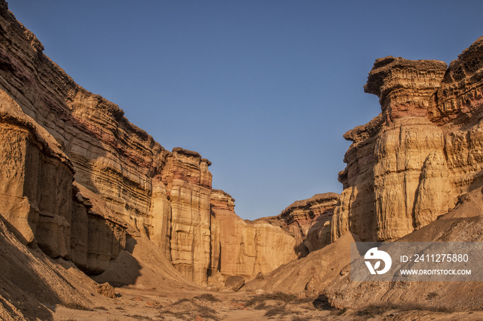 Beautiful sunset in the canyons of the Namibe Desert. Africa. Angola.