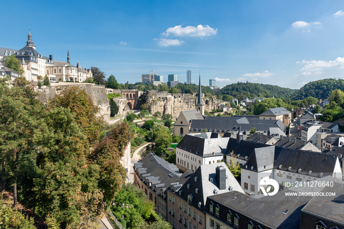 Luxembourg city, aerial view of the Old Town and Grund