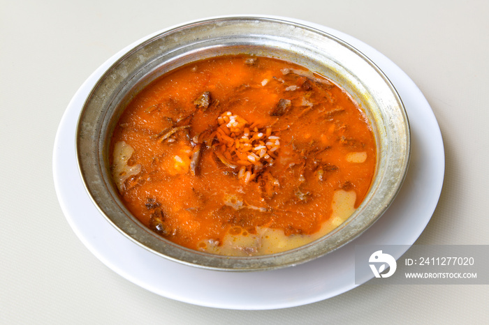 Turkish Traditional Tripe Soup. Iskembe, beyran, kelle paca corbasi.