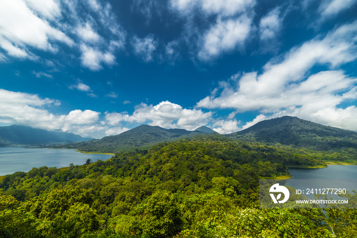 Panorama of Buyan and Tamblingan twin lakes on Bali island, Indonesia