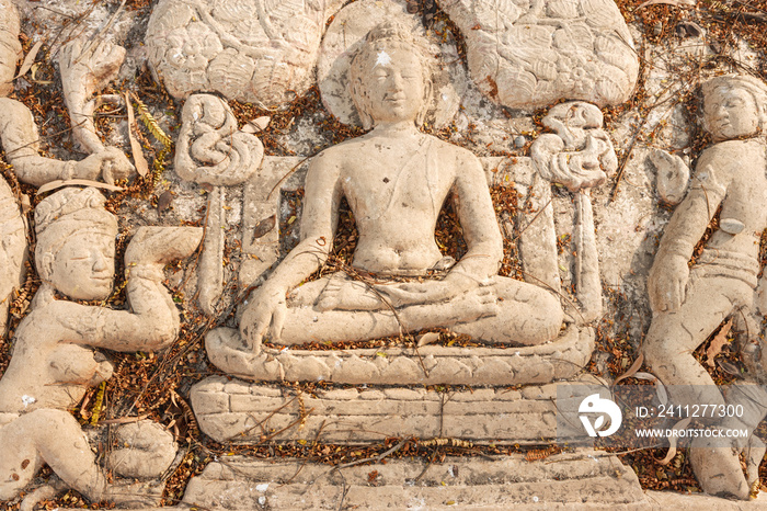 Stone carving of Buddha history in thai temple