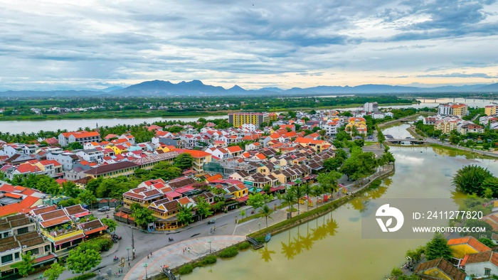 Hoi An, Vietnam : Panorama Aerial view of Hoi An ancient town, UNESCO world heritage, at Quang Nam province. Vietnam. Hoi An is one of the most popular destinations in Vietnam