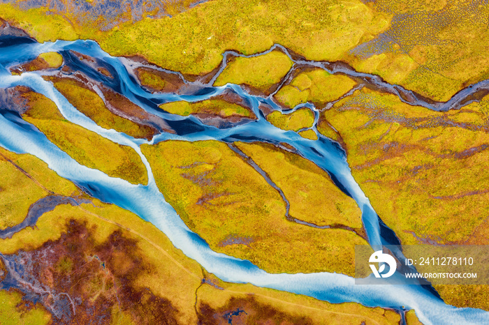 Colorful River Aerial taken in Southern Iceland