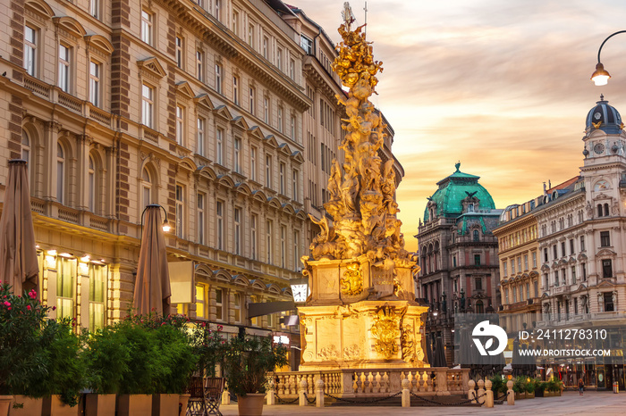 The Plague Column or Trinity Column in the Graben Street of Vienna, Austria