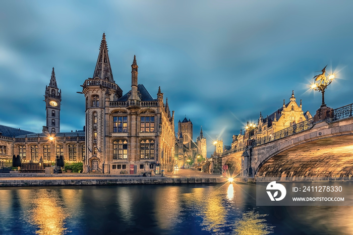 Ghent city at dusk in Belgium