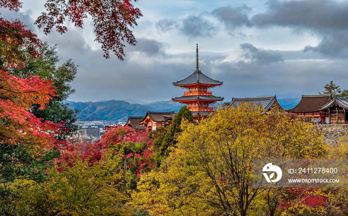 Colorful foliage landscape in Kiyomizu- dera shrine, Kyoto.