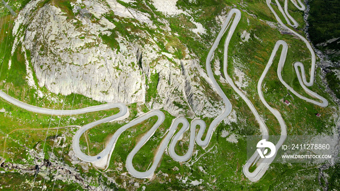 Famous Gotthard Pass in Switzerland - aerial view - travel photography