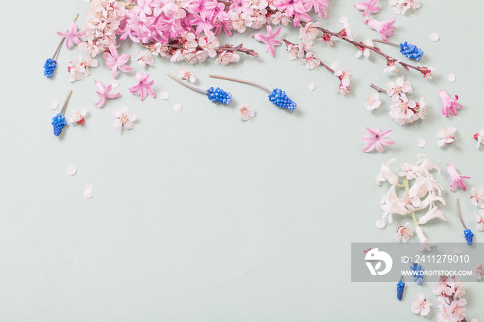 beautiful spring flowers on paper background