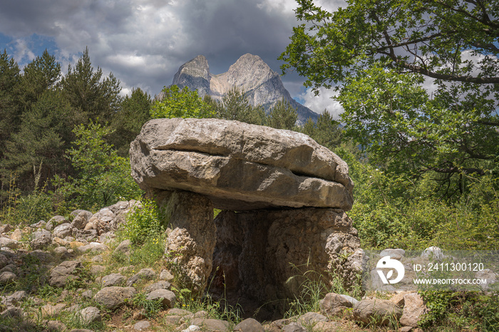 Dolmen of Molers with the Pedraforca Massif on the Background, Catalonia