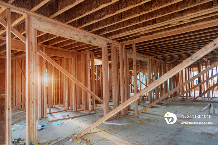 New construction of beam construction house framed the ground up