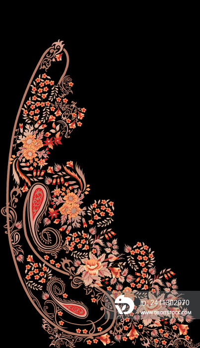 Colorful bohemian pattern with paisley and flowers. Traditional ethnic ornament. Seamless paisley border with traditional Asian design elements.