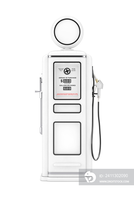 White Retro Gas Pump in Clay Style. 3d Rendering