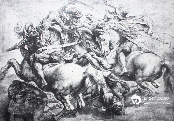 The Battle of Anghiari by Rubens in the vintage book Leonardo da Vinci by A.L. Volynskiy, St. Petersburg, 1899