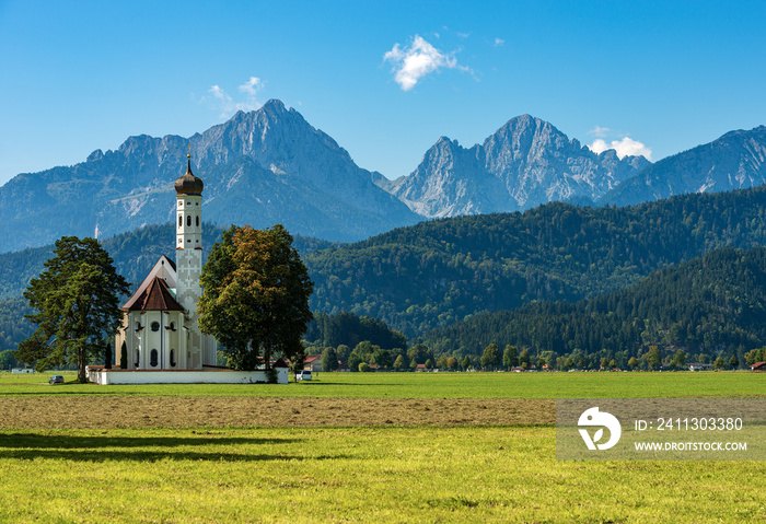 Colomanskirche or Saint Coloman Church, in Baroque style. Schwangau, Allgau, Bavaria, Germany