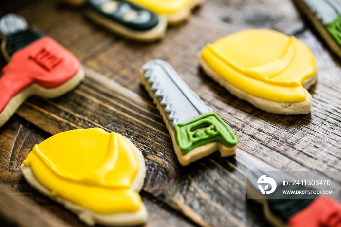 construction sugar cookies with royal icing