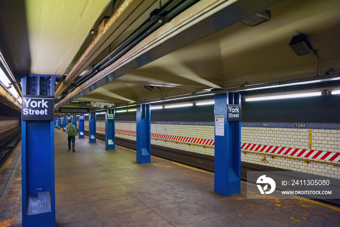 Platform in New York Metro at York Street Station. New York.