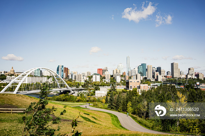 Edmonton, Alberta, Canada skyline with suspension bridge