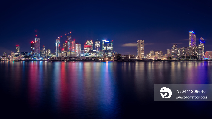 Night Time Skyline View of Modern Business District Canary Wharf in London