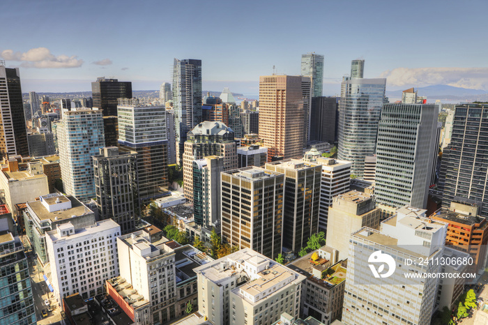 Aerial scene of the Vancouver, Canada skyline