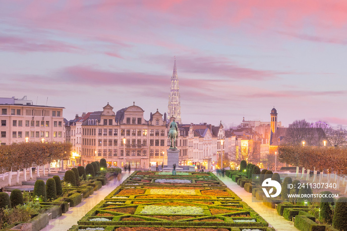 Brussels cityscape from Monts des Arts at twilight