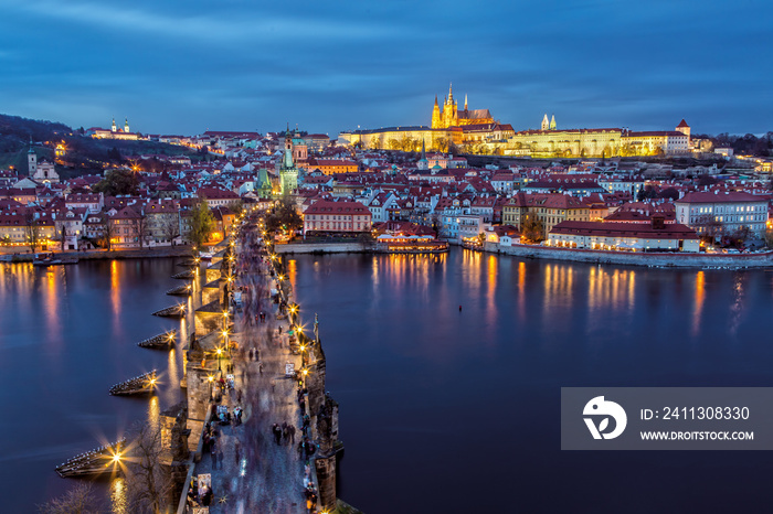 Aerial View of Charles Bridge in Prague, Czech Republic