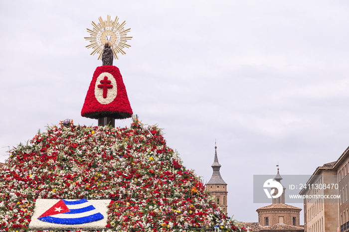 floral offering to the Virgin of the Pillar in Zaragoza Spain