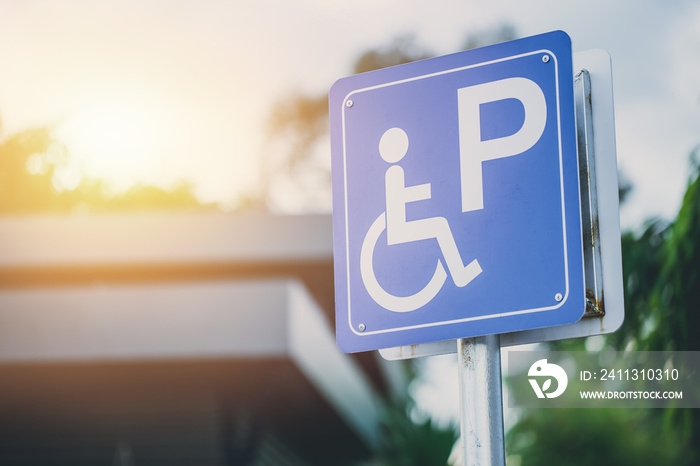 disability car parking sign to reserved space for handicap driver vehicle park