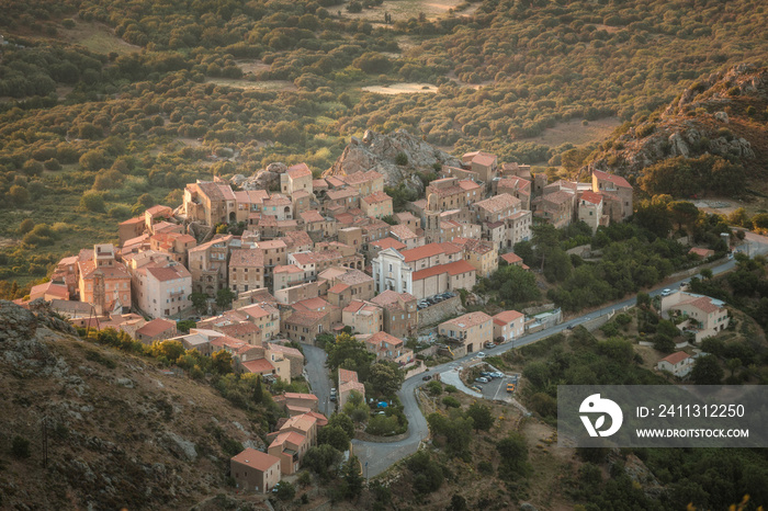 Evening sunlight on Speloncato in Corsica