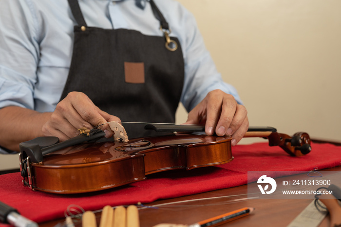 Cropped photo of an artisan repairing a violin