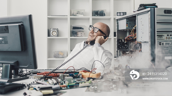 Distracted technician in the repair shop