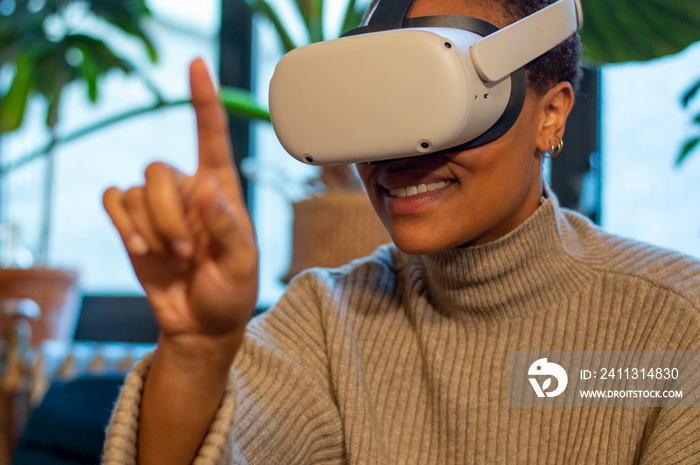 Woman using virtual reality headset