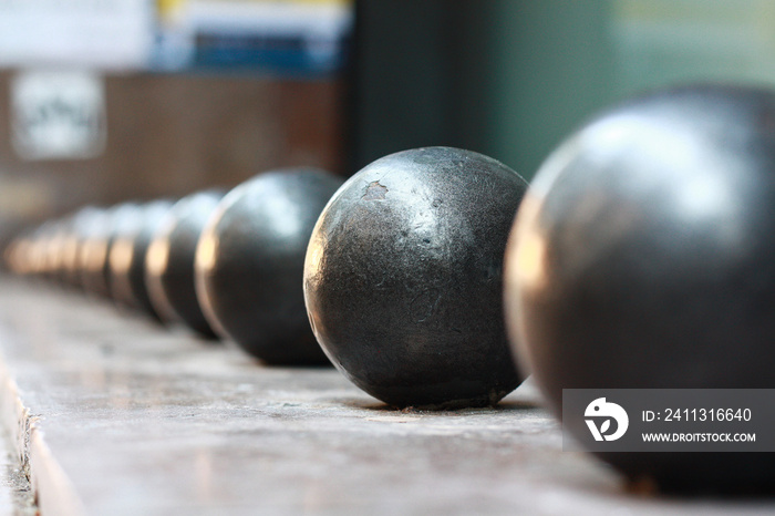 Steel balls in a row,