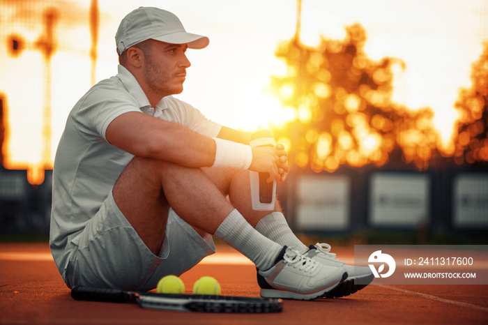 Handsome man on tennis court