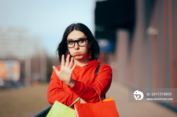 Shopping Woman Making Stop Hand Gesture