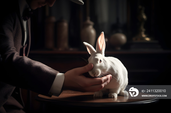 Magicien avec son lapin blanc » IA générative