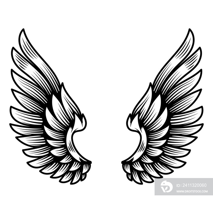 Wings in tattoo style isolated on white background. Design element for poster, t shit, card, emblem, sign, badge.