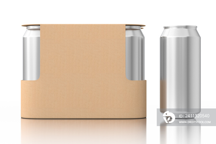 Blank Сardboard Package for Drink Beer Cans with Blank Spase for Your Design. 3d Rendering