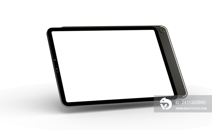 Blank screen realistic tablet frame, rotated position, side view, top view. The tablet is at different angles. Layout of a universal set of devices