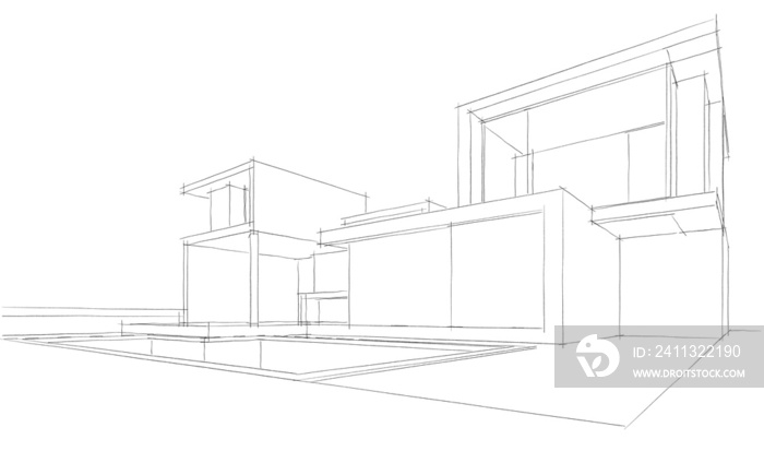 architectural sketch of modern house