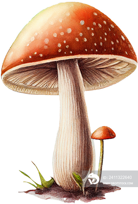 mushroom color pencil drawing isolated