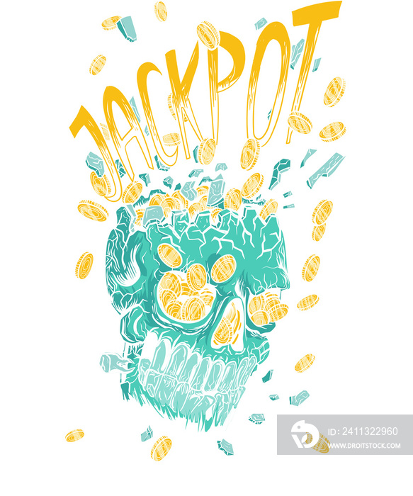 JACKPOT SKULL, T-shirt design, transparent background, READY FOR PRINT