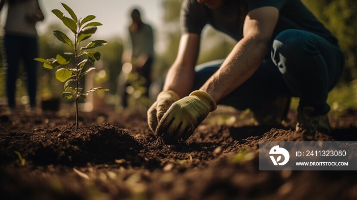 men are planting trees and watering them to help increase oxygen in the air and reduce global warming, Save world save life and Plant a tree