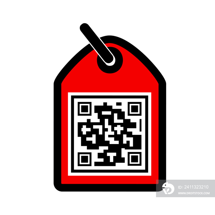 Simple Icon Red Rectangle Tag with Fake QR code