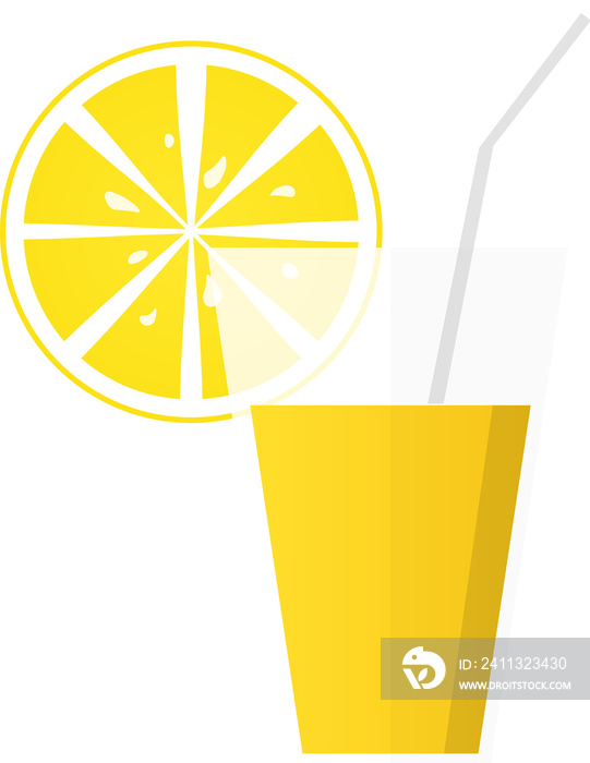 Juice glass icon with lemon slice. Flat design. long shadow. Vector