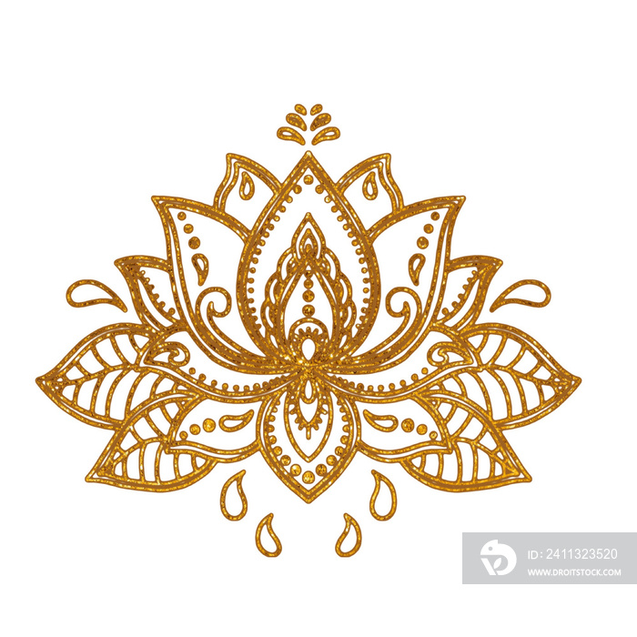 Lotus flowers, gold . Yoga, tattoo, floral ornaments.