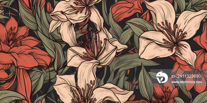 Lily flowers wallpaper, repeating pattern