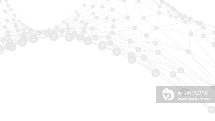 White atom structure on white background under spot light environment. Concept 3D CG of biological science, network technology and human strategy.