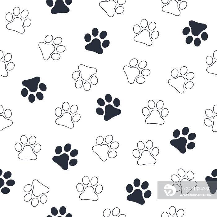 Seamless pet paw pattern background. Dog or cat paw wallpaper  footprint